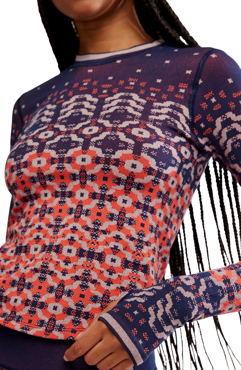 Free People Myoko Jacquard Layer T-Shirt, Alternate, color, Apres Navy Combo