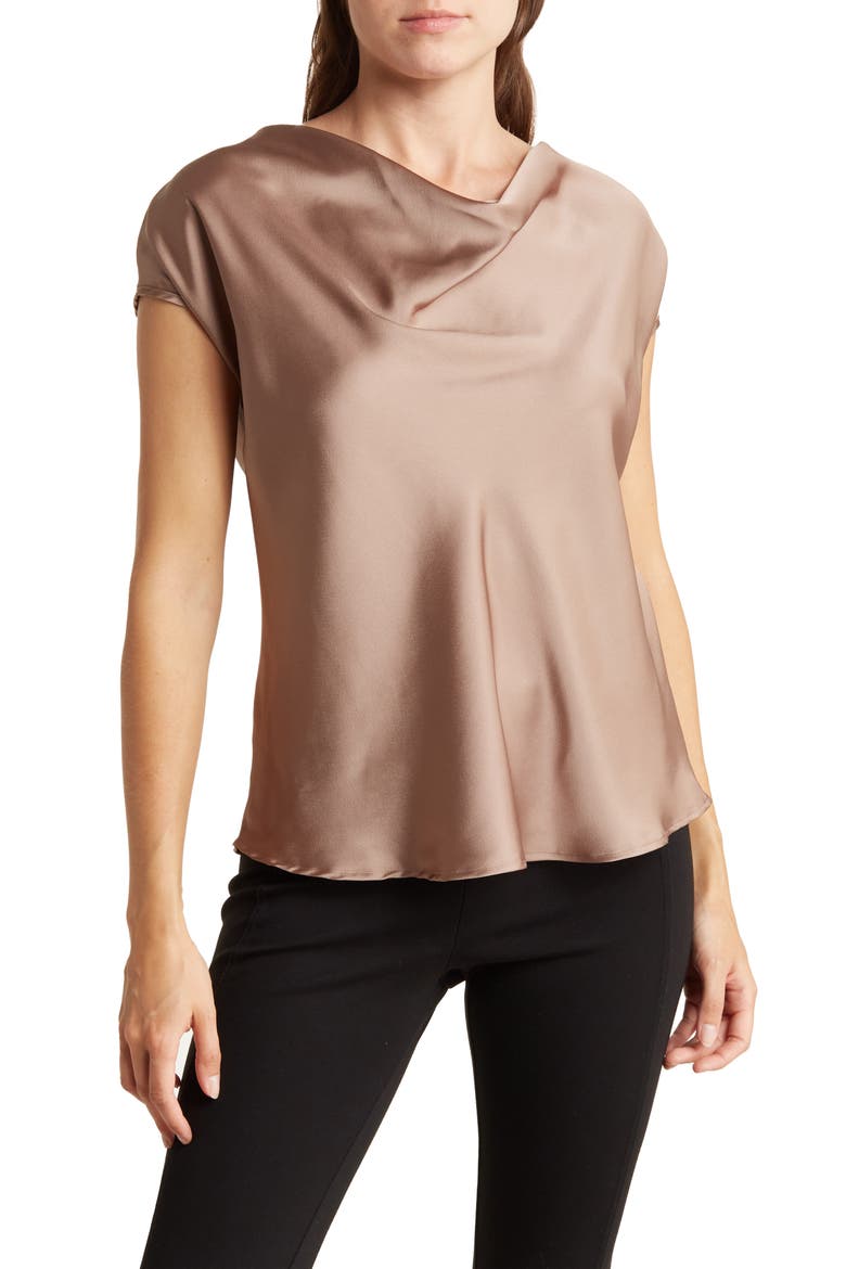 Cowl Neck Cap Sleeve Satin Top, Main, color, DUNE