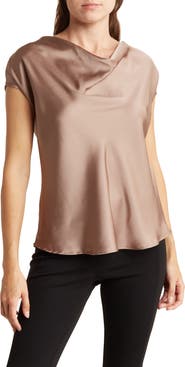 Renee C Cowl Neck Cap Sleeve Satin Top
