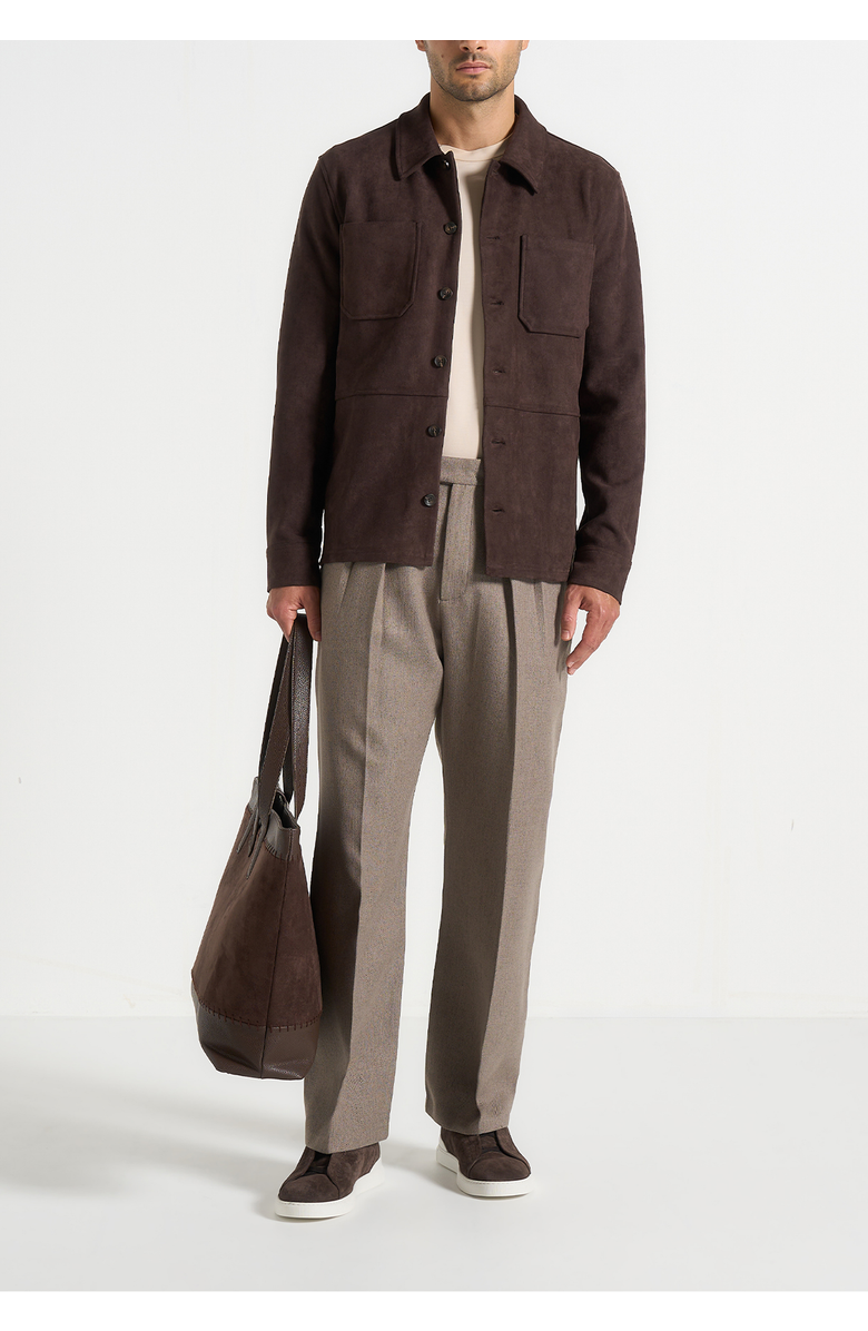 Manière De Voir Thomas Suede Long Sleeve Shirt, Alternate, color, Brown