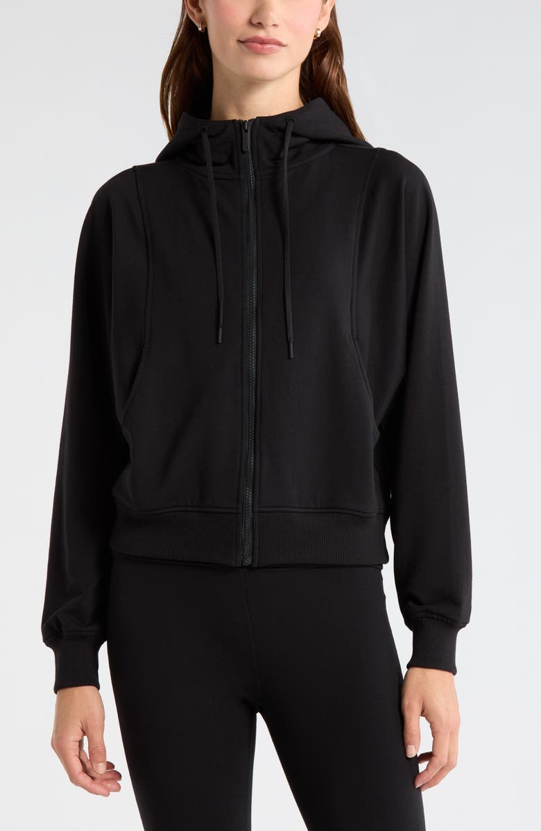 Zella Weekend French Terry Full Zip Hoodie, Alternate, color, Black