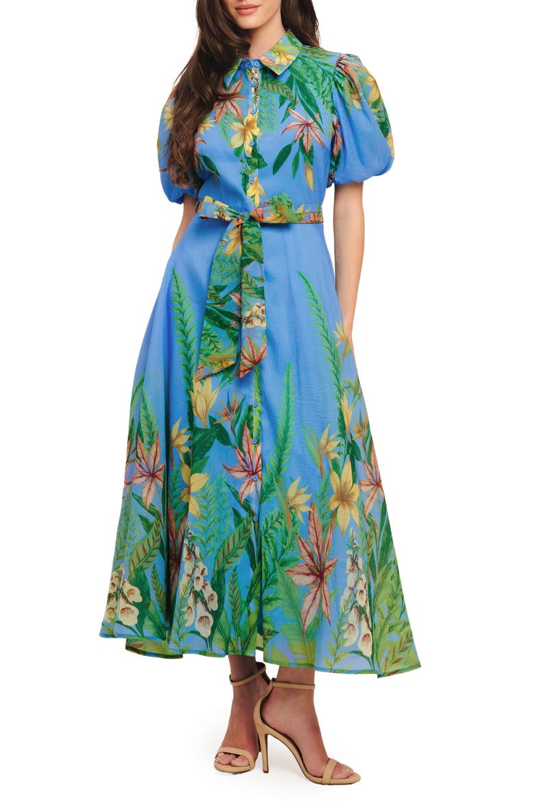 Floral Midi Shirtdress, Main, color, BLUE