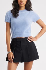 Open Edit Fuzzy Short Sleeve Sweater
