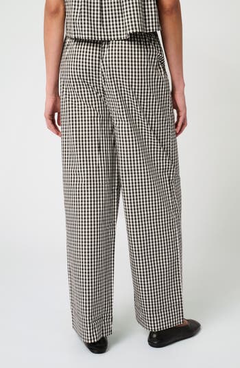 Check Tie Waist Wide Leg Pants