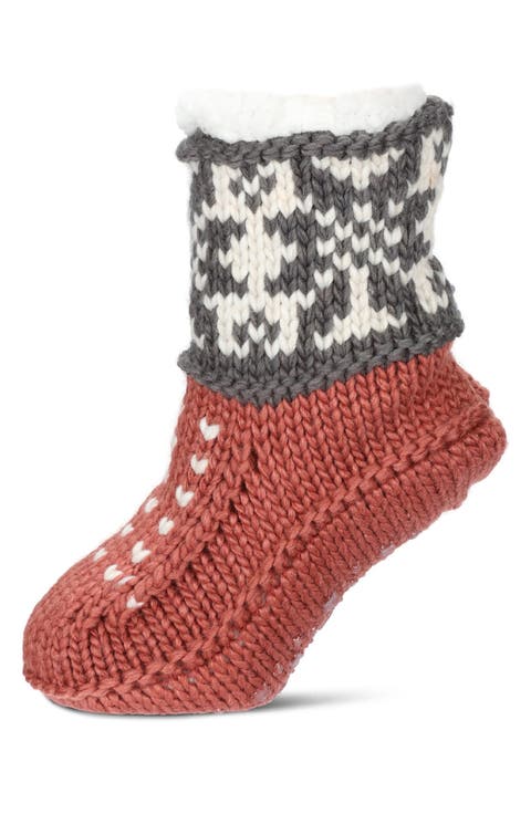 Snowflake Border Fleece Lined Slipper Socks
