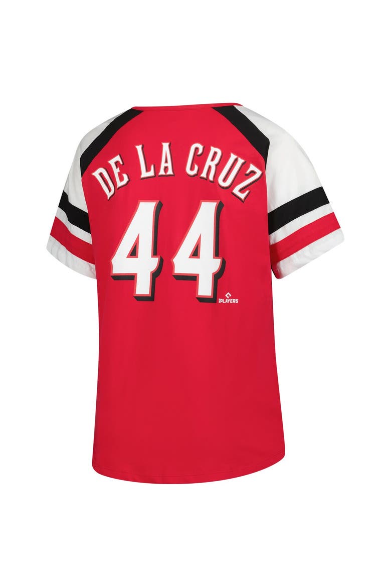 Women's Profile Elly De La Cruz Red Cincinnati Reds Plus Size Name & Number Raglan T-Shirt, Alternate, color, Red