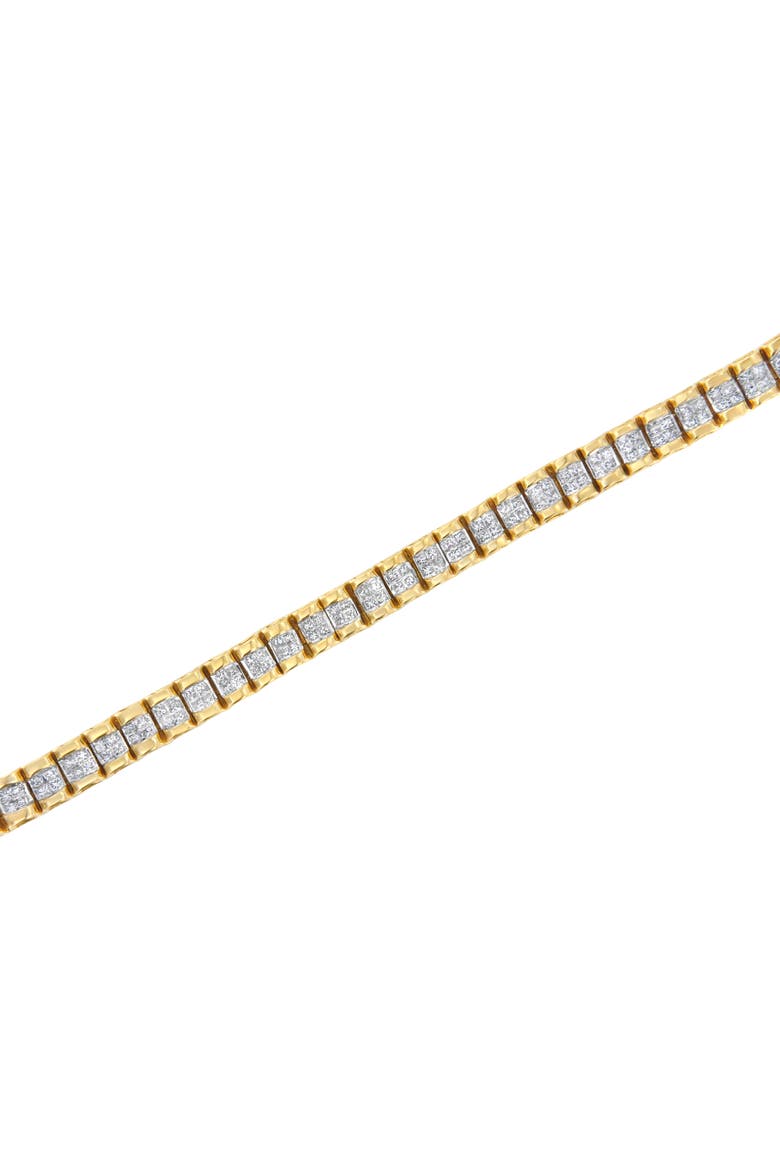 14K Gold 3.0 Cttw Princess Cut Quad Invisible Set Tennis Bracelet, Alternate, color, Yellow