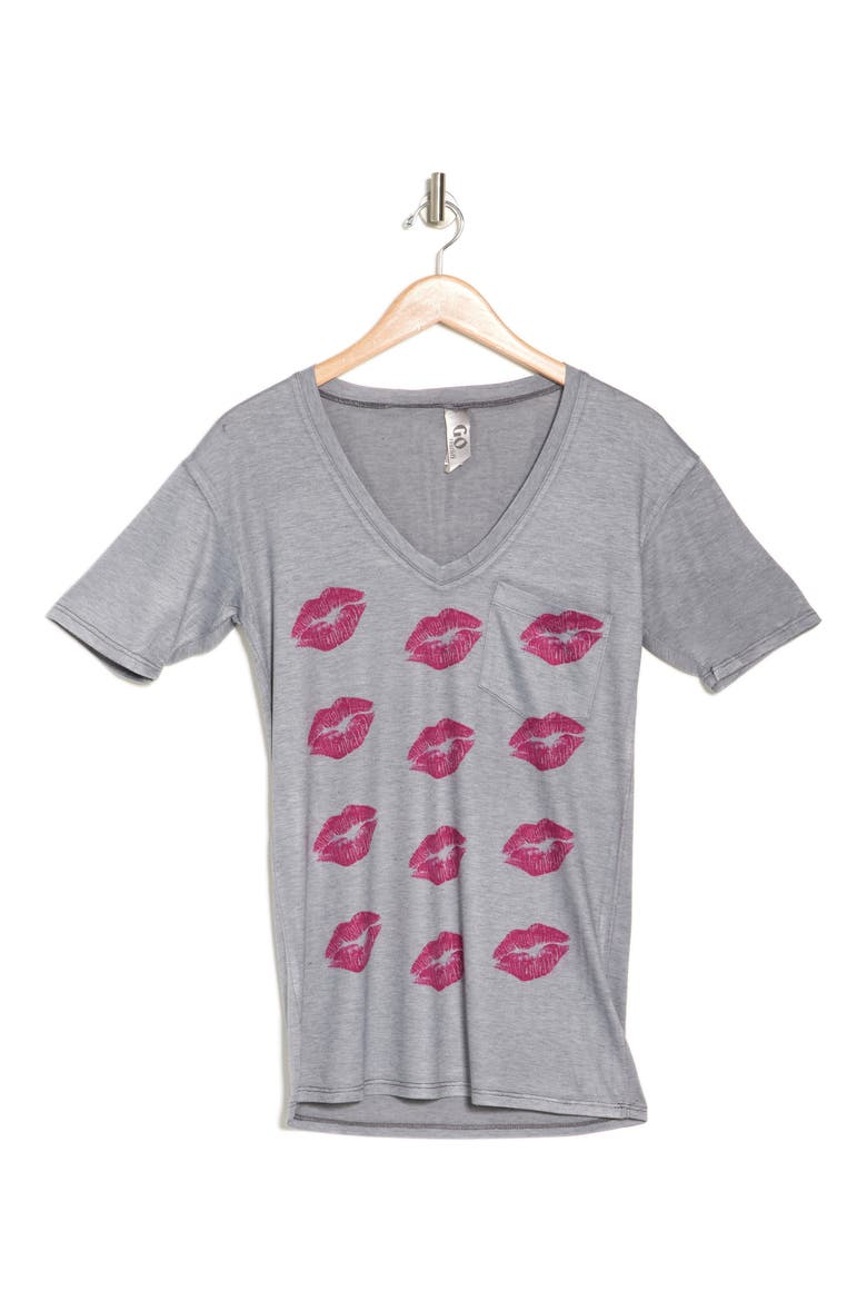 Deep V-Neck Boyfriend Tee, Alternate, color, GREY/ SUMMER SONG
