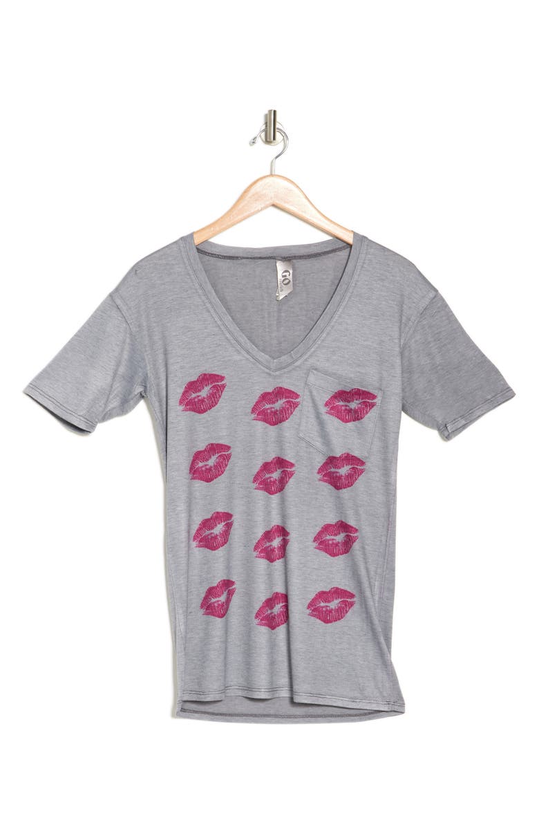 GO COUTURE Deep V-Neck Boyfriend Tee, Alternate, color, Grey/ Summer Song
