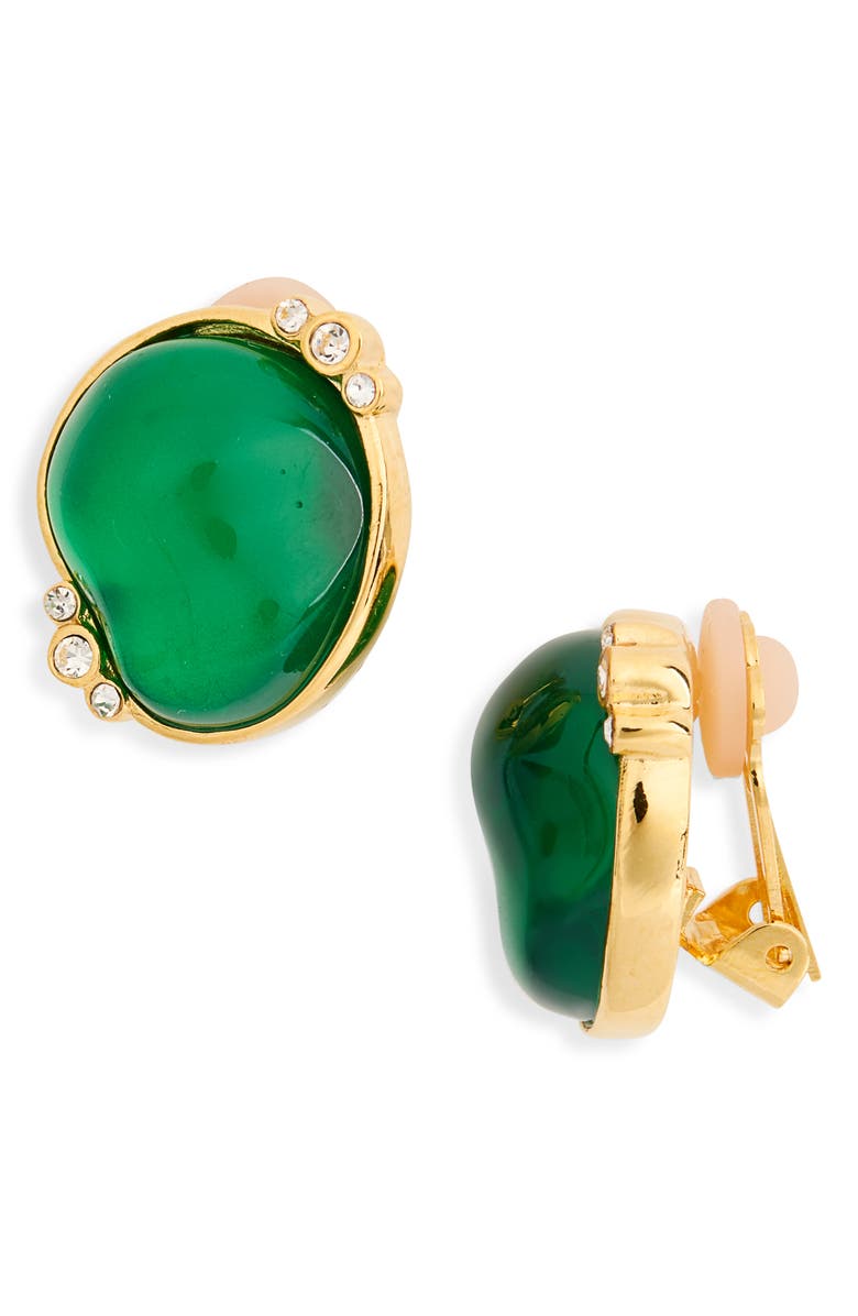 Kenneth Jay Lane Crystal Emerald Clip-On Earrings, Main, color,