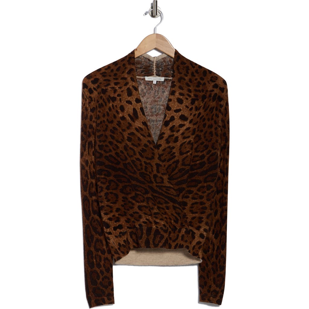 Sofia Cashmere Leopard Print Faux Wrap Wool Cashmere Blend Sweater In Animal Print