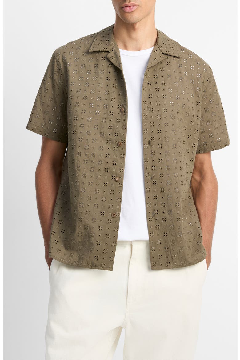 Floral Eyelet Cotton Camp Shirt, Main, color, DOME