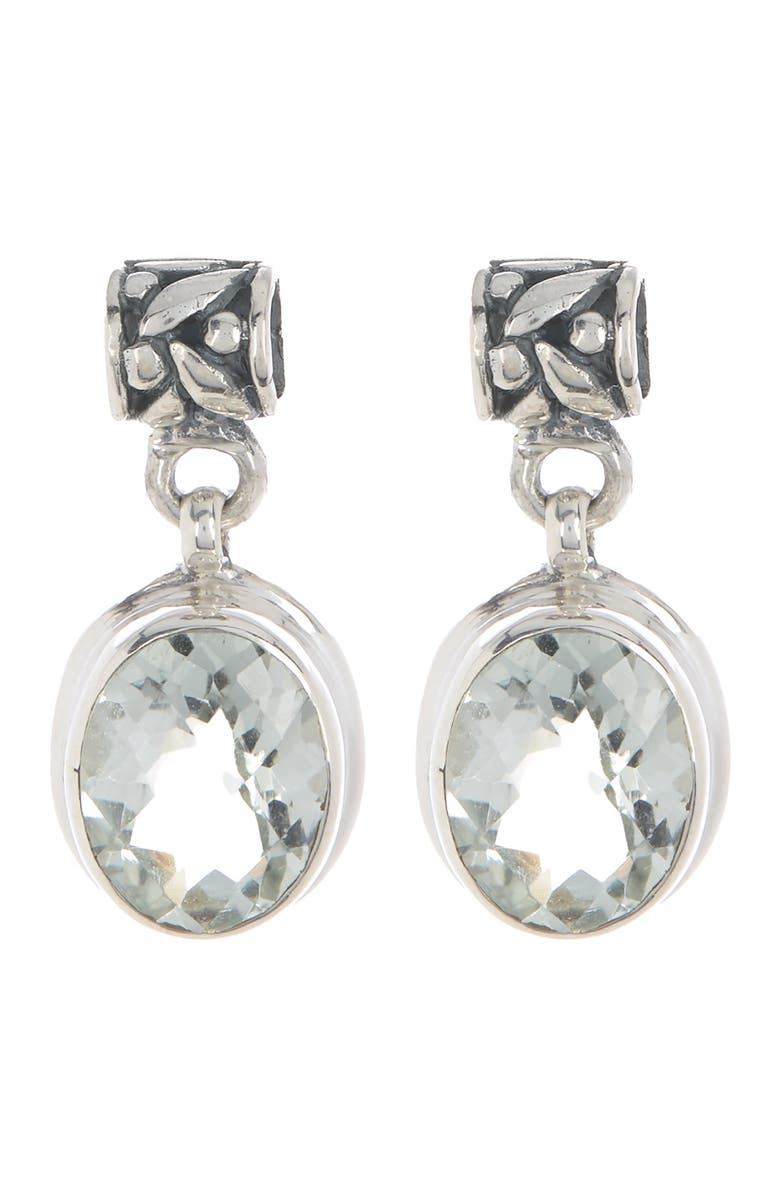 SAMUEL B. Sterling Silver Oval Checkerboard Prasiolite Drop Earrings, Main, color, 