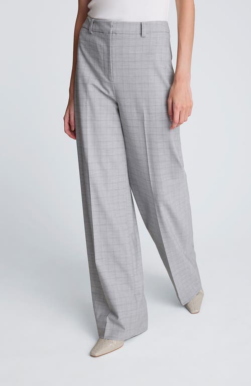 Kenneth Cole Plaid High Waist Wide Leg Pants In Gray