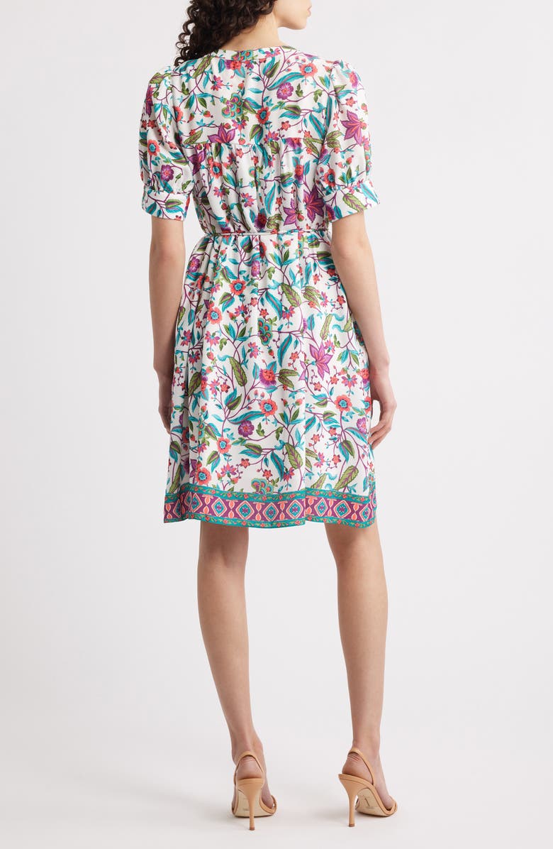 Julia Jordan Floral Print Short Sleeve Dress, Alternate, color, White Multi