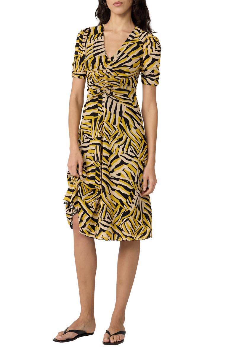 Diane von Furstenberg Koren Reversible Ruched Mesh Dress, Alternate, color, Biba Rose Mini Black