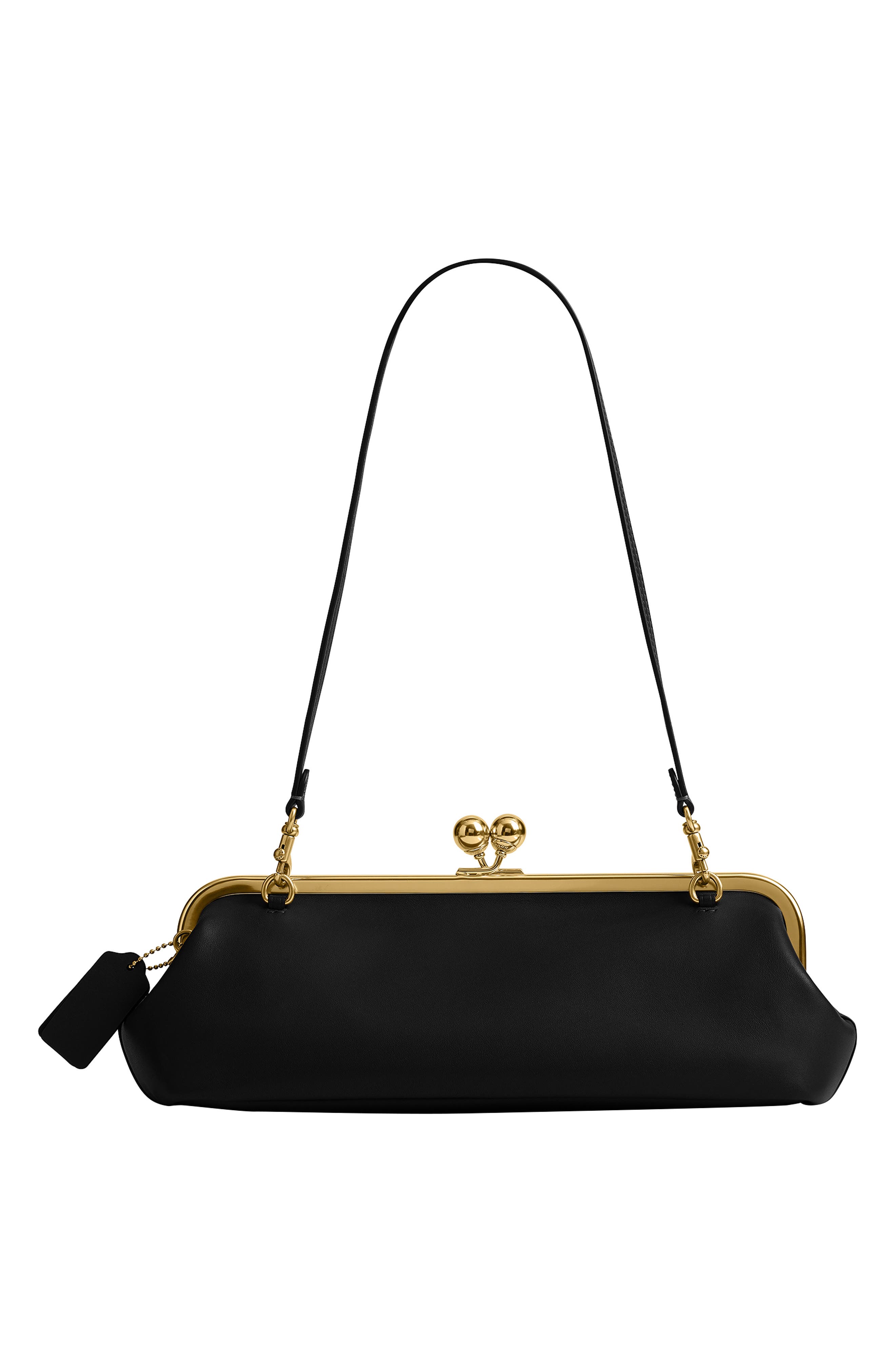 Kisslock Glovetanned Leather Frame Clutch, Alternate, color, B4/ BLACK