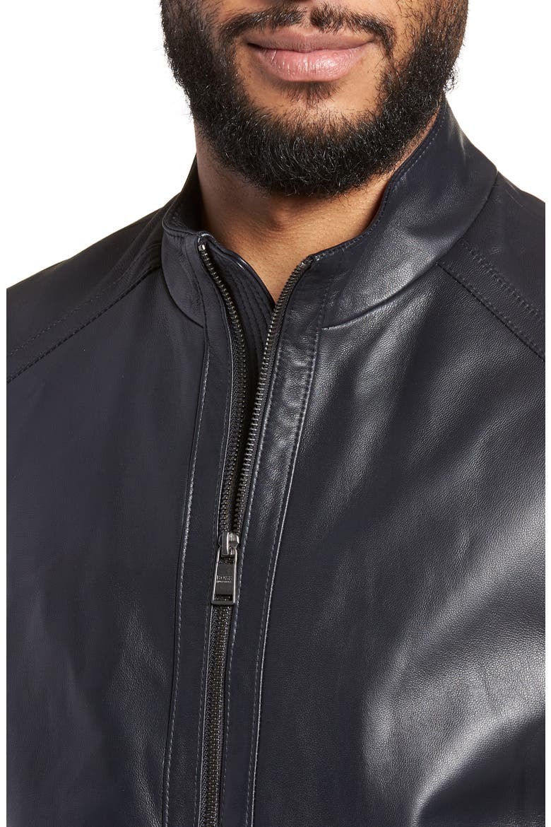 Nestal Regular Fit Leather Jacket, Alternate, color, BLACK