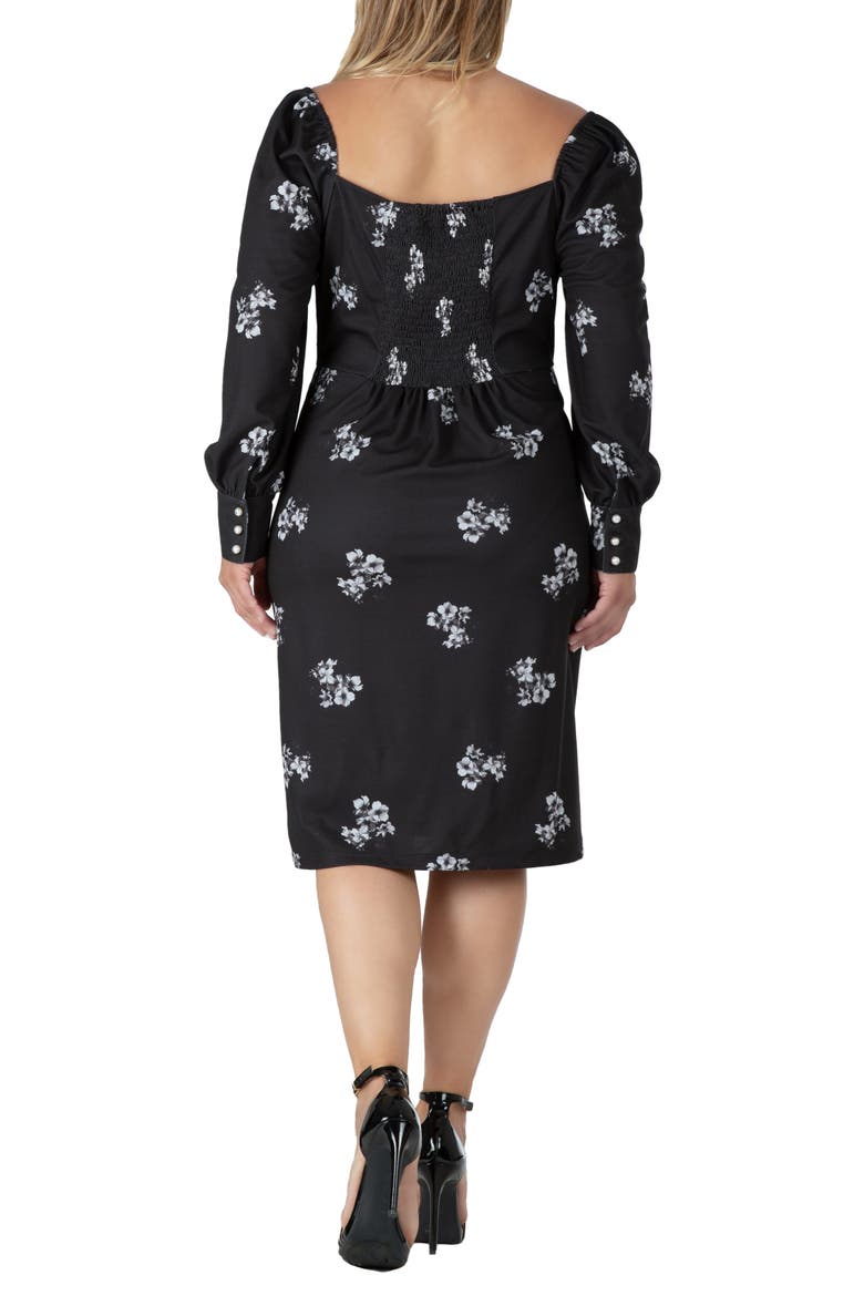 Floral Ruched Long Sleeve Dress, Alternate, color, BLACK WHITE SAKURA