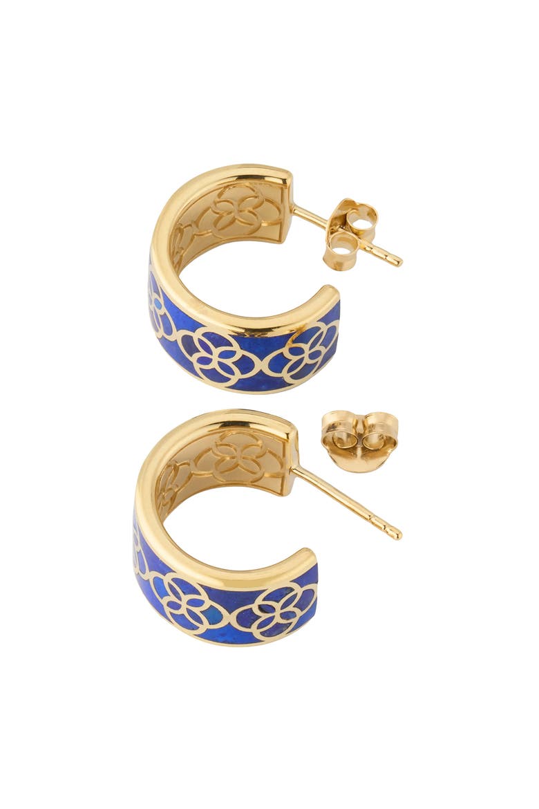 Petal Gemstone With 18K Gold Overlay Sterling Huggie Earring, Alternate, color, BLUE