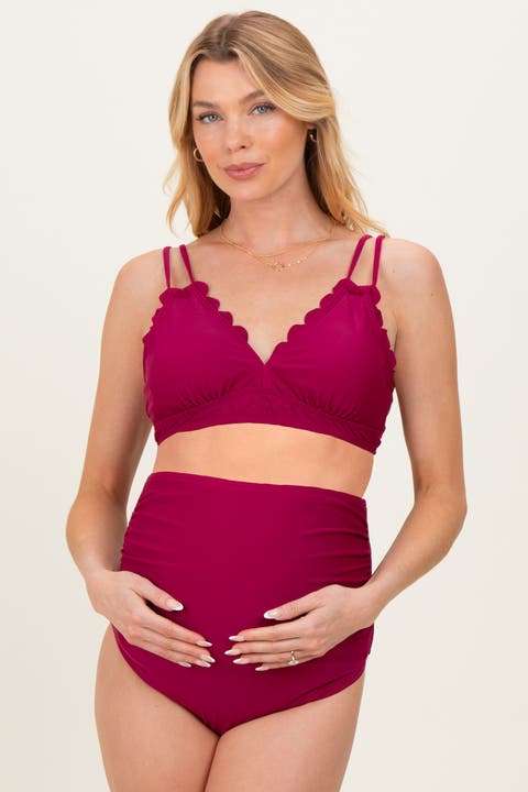 Scalloped V-Neck High Waist Two-Piece Swimsuit