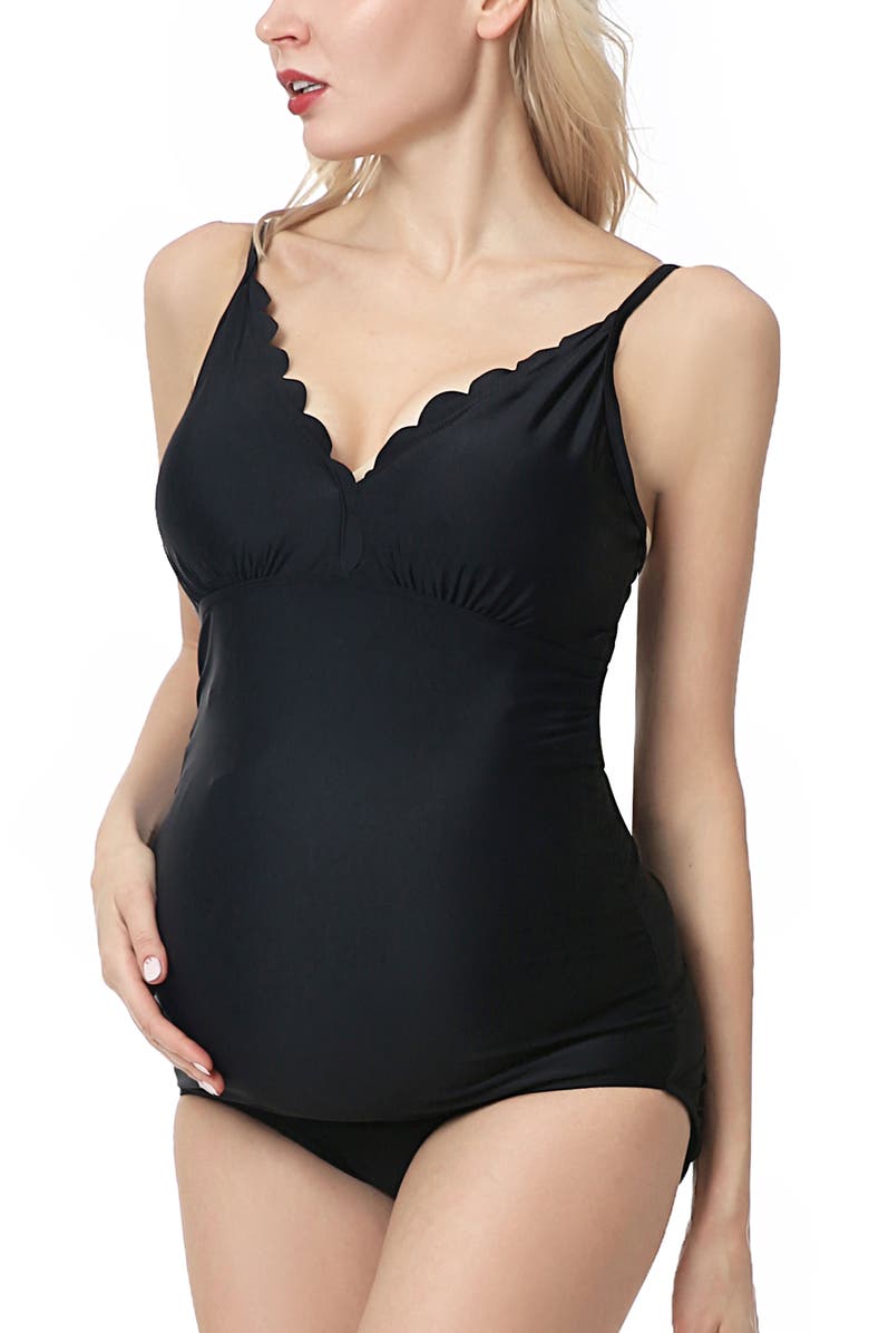 Kimi & Kai Kimber UPF 50+ One-Piece Maternity Swimsuit, Alternate, color, Black