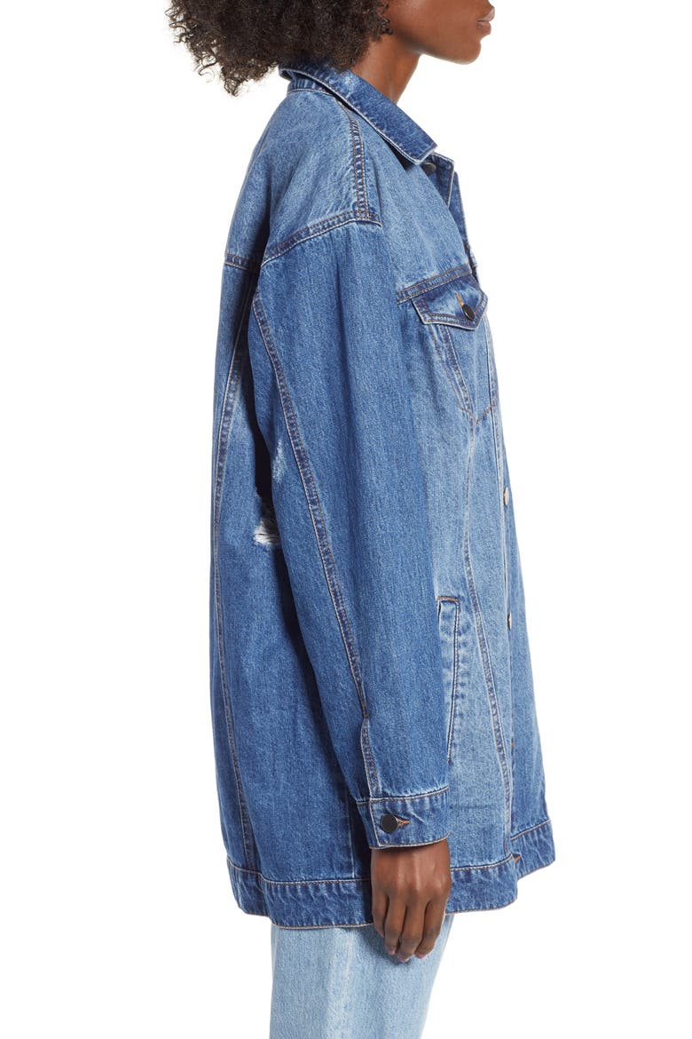 Distressed Longline Denim Jacket, Alternate, color, ADVENTURA WASH