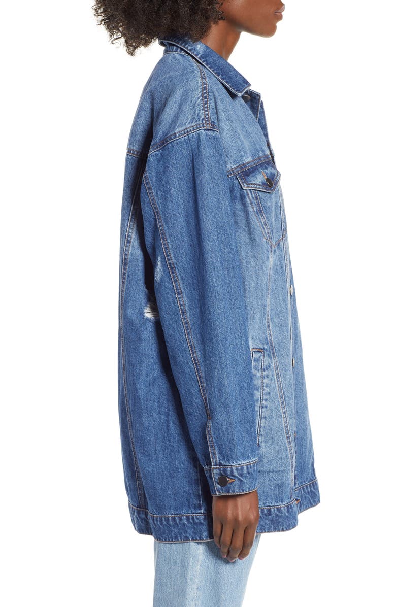 BP. Distressed Longline Denim Jacket, Alternate, color, 