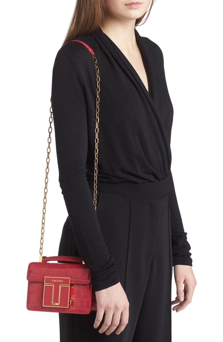 TOM FORD Small Maxi Croc Embossed Leather Shoulder Bag, Alternate, color,