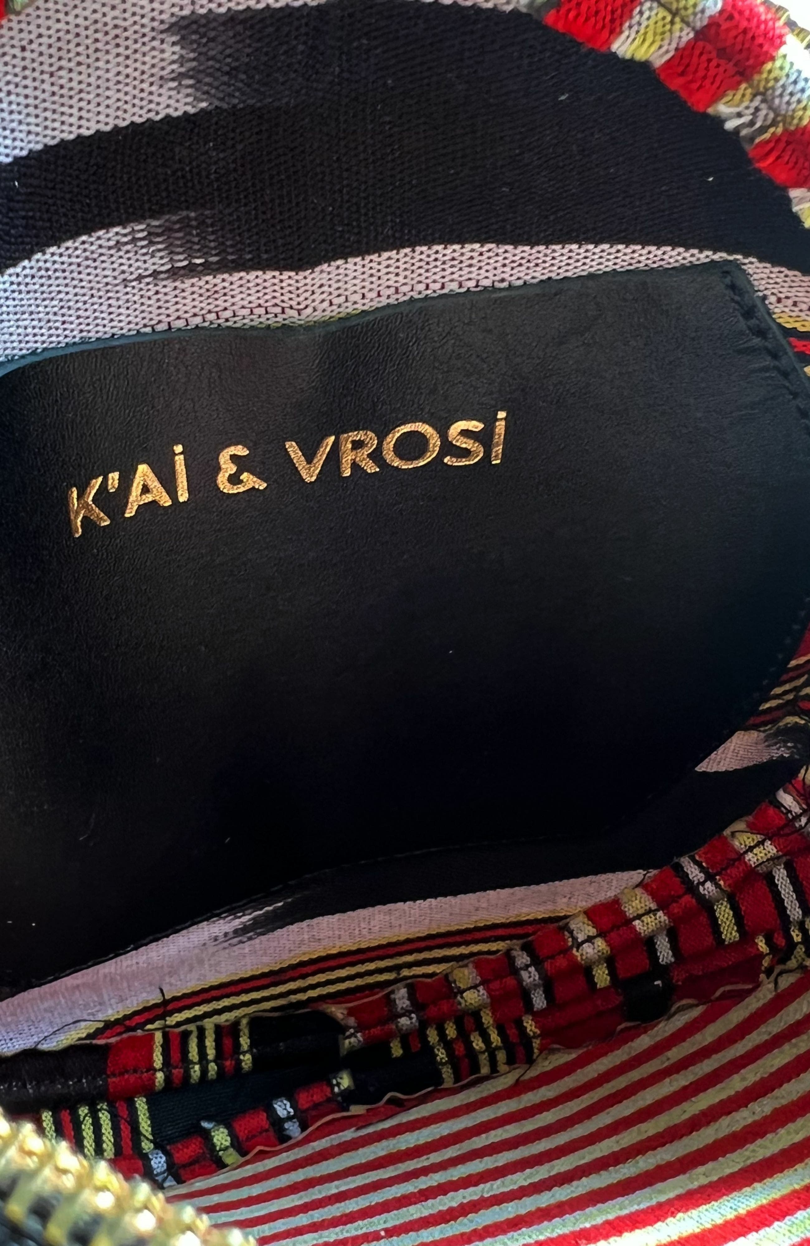 K'ai & Vrosi Genuine Leather & Striped Fabric Pattern Crossbody Bag, Alternate, color, Black