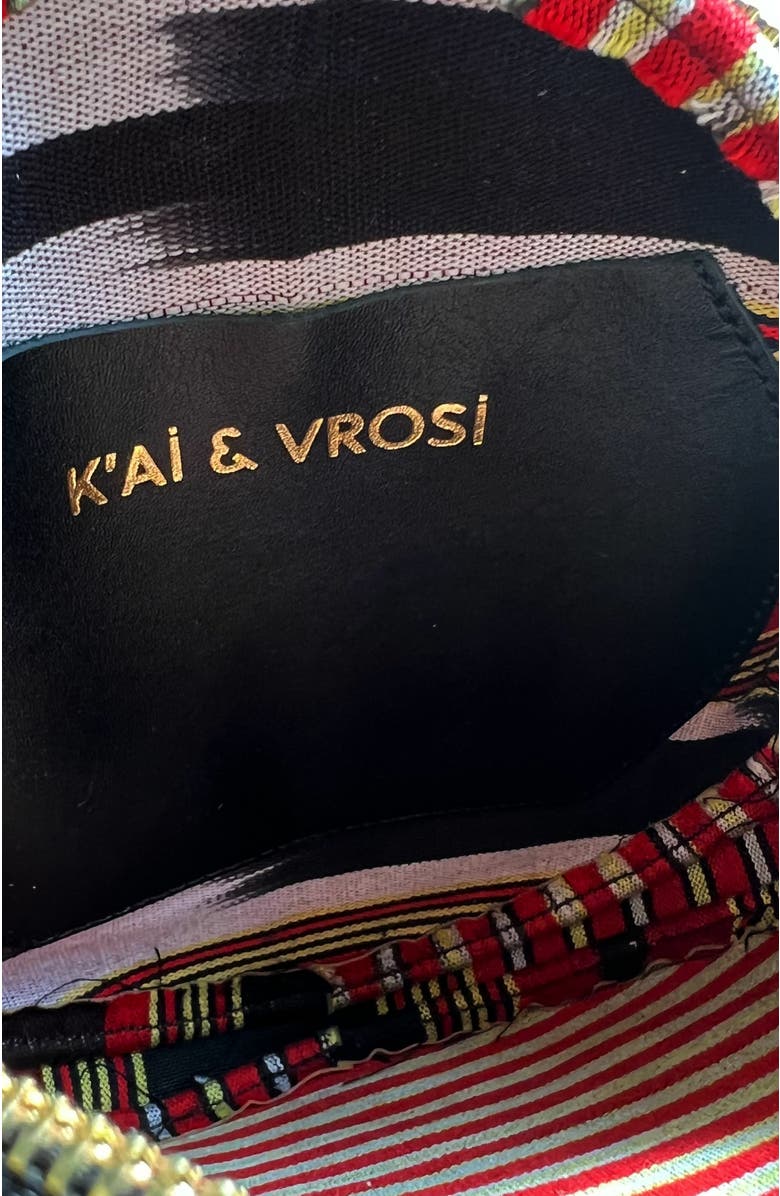 K'ai & Vrosi Genuine Leather & Striped Fabric Pattern Crossbody Bag, Alternate, color, Black