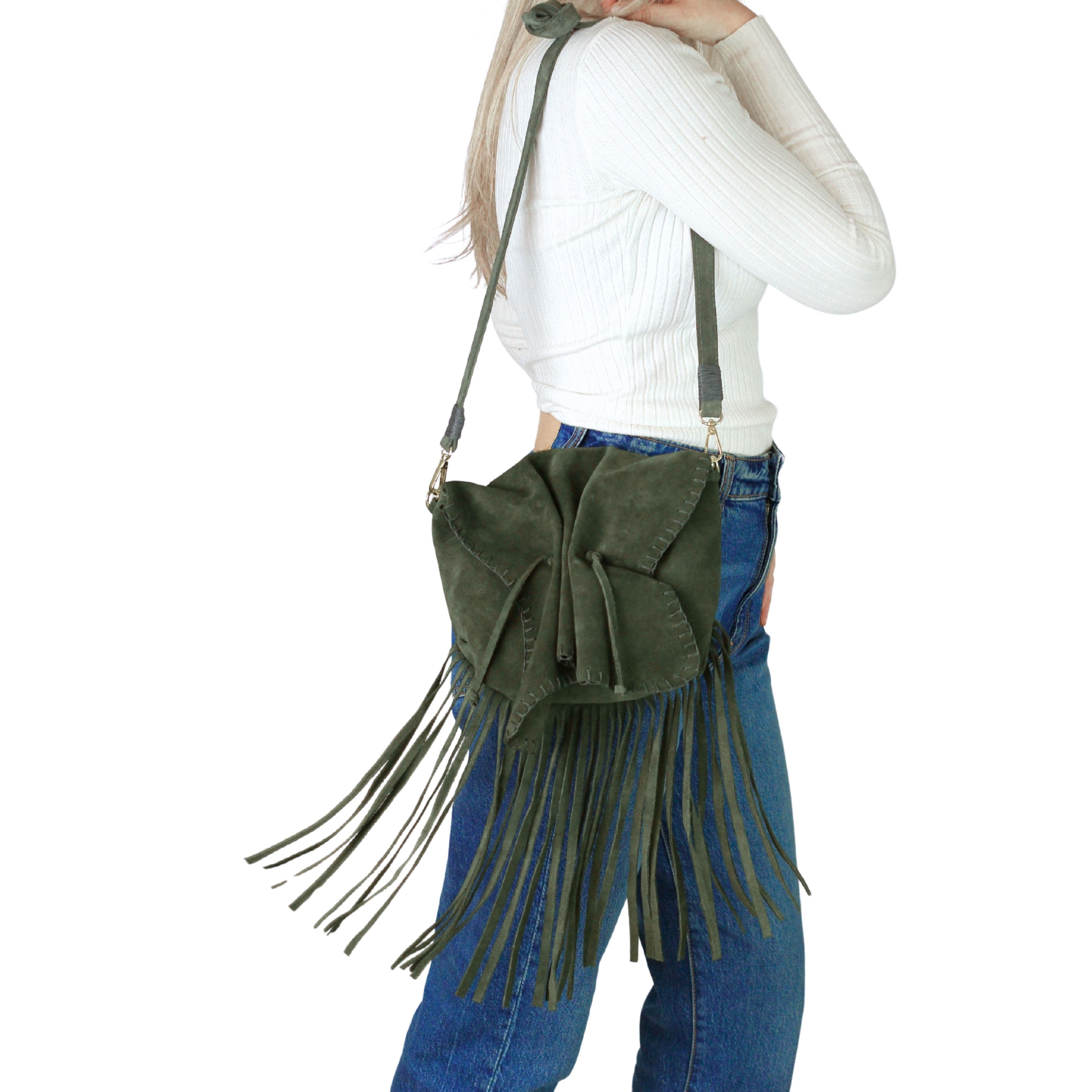 Fringe Butterfly Suede Bag, Alternate, color, Olive
