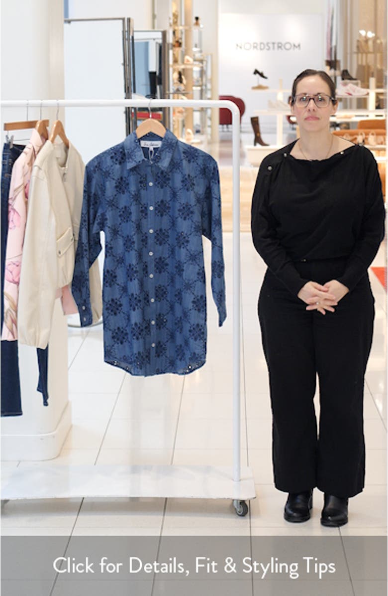 Eyelet Embroidery Long Sleeve Shirtdress, sales video thumbnail