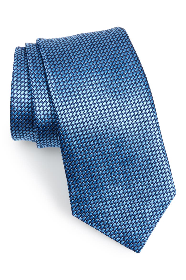 Basketweave Silk Tie, Main, color, BLUE