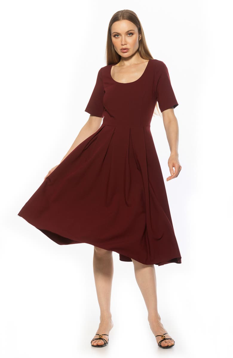 Alexia Admor Imani Pleated Short Sleeve Dress, Alternate, color, Burgundy
