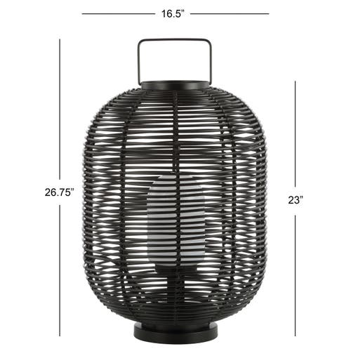 Jonathan Y Kandella 26.7" Outdoor Woven Oval Asian Led Lantern In Black