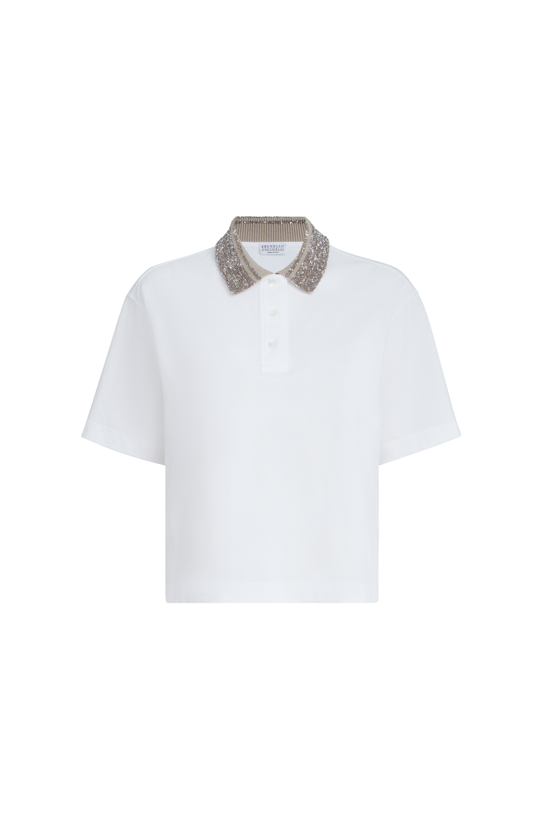 Polo with dazzling knit collar, Alternate, color, White