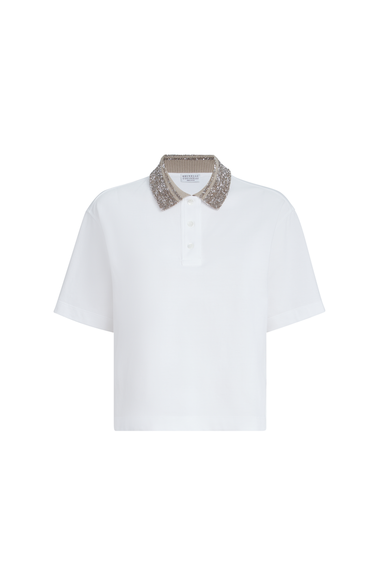 Brunello Cucinelli Polo with dazzling knit collar, Alternate, color, White