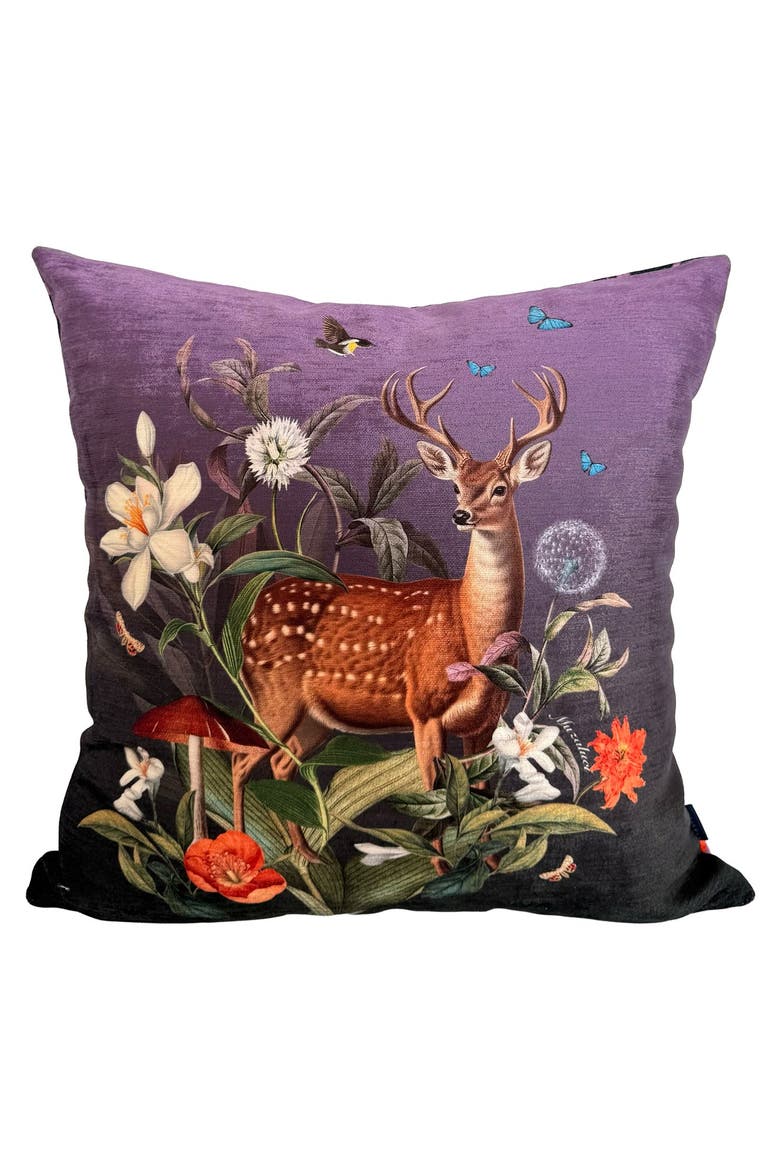 Woodland Deer Velvet Pillow, Main, color, Purple
