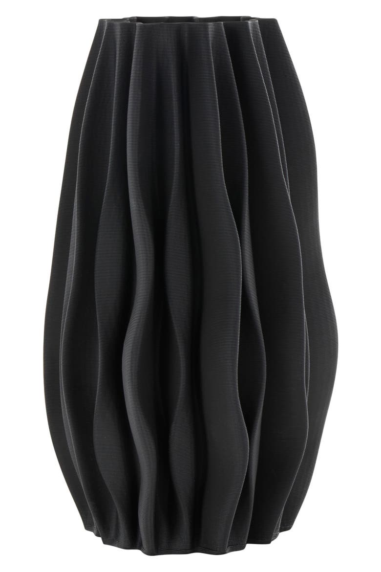 Ruffled Ceramic Vase, Alternate, color, BLACK