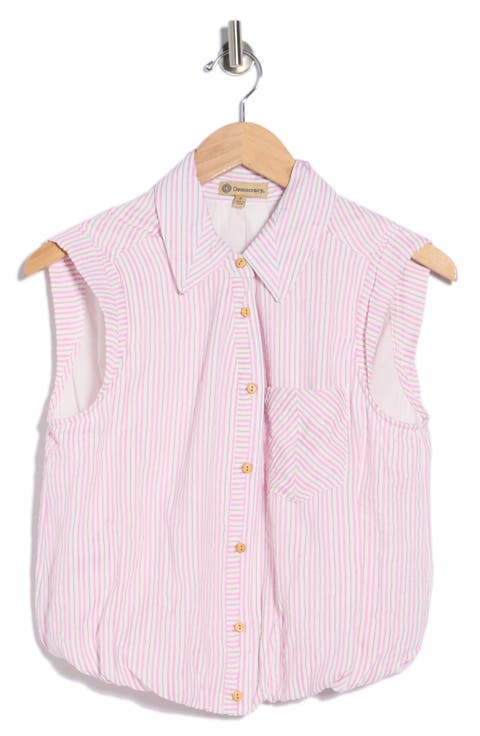 Cap Sleeve Bubble Hem Cotton Seersucker Top