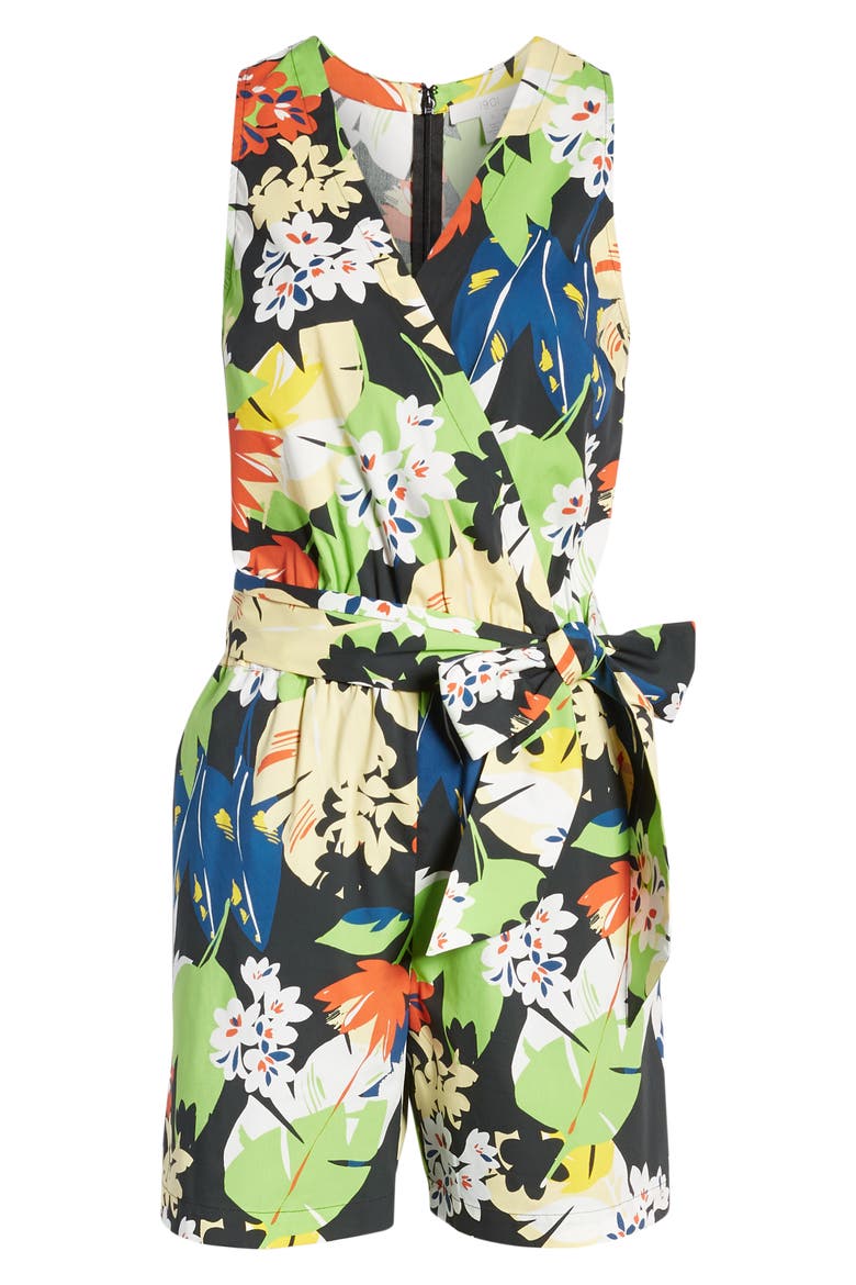 Sleeveless Poplin Romper, Alternate, color, LARGE BLACK MULTI TROPICAL