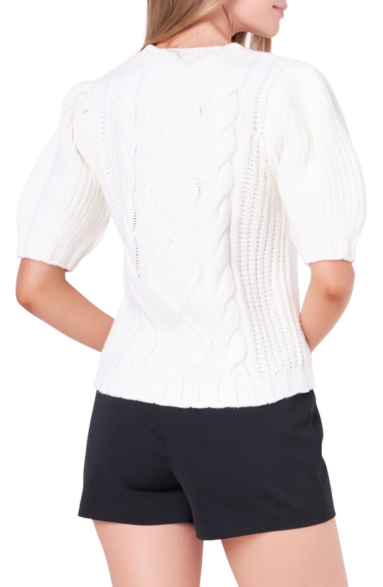 English Factory Cable Stitch Puff Sleeve Sweater, Alternate, color, Cream