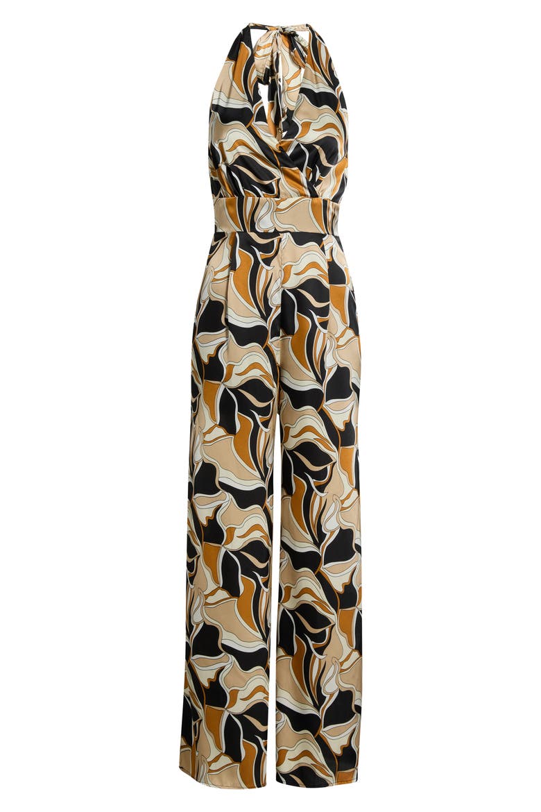 Madrone Abstract Print Satin Jumpsuit, Alternate, color, BLACK TAN