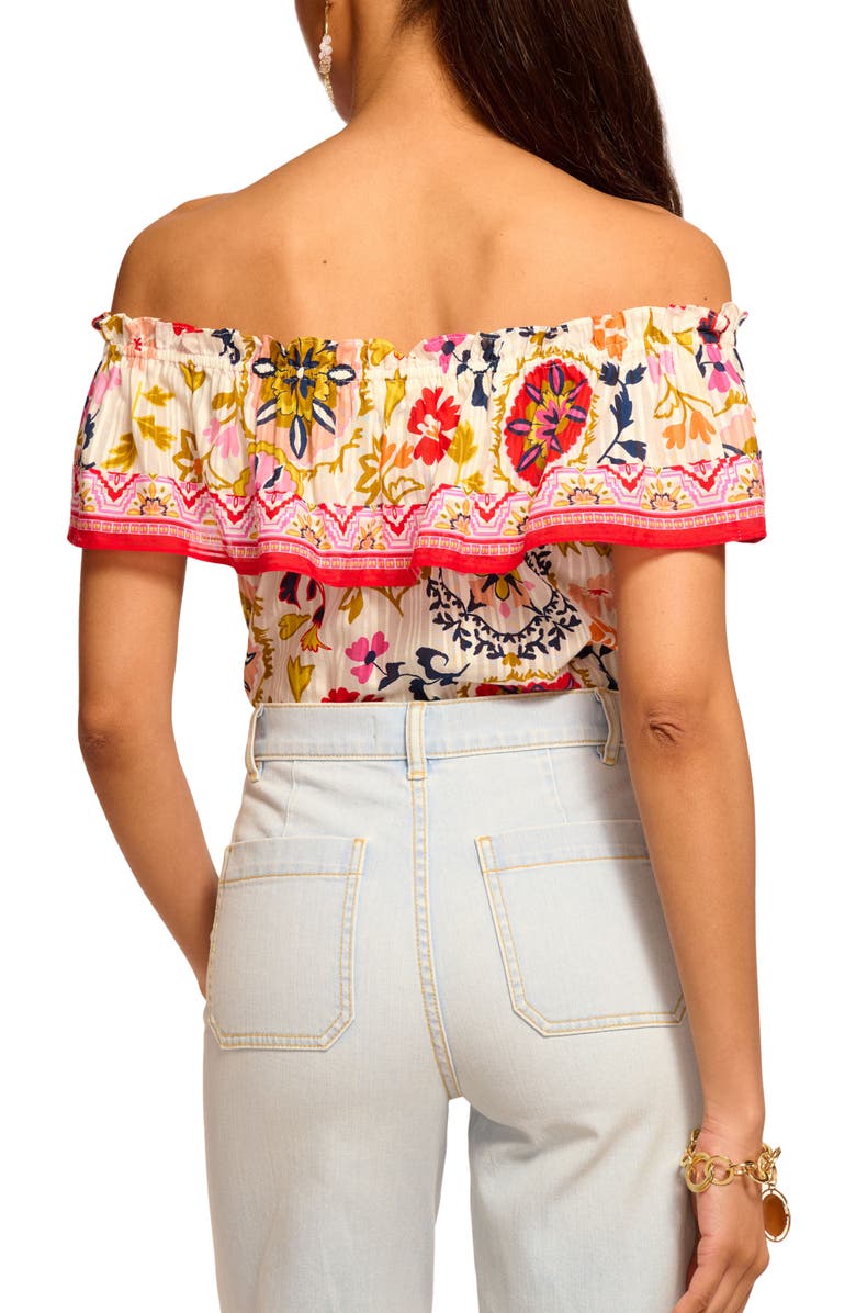 Ramy Brook Maia Off the Shoulder Ruffle Top, Alternate, color, White Maya Combo