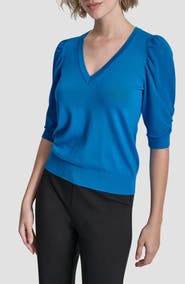 DKNY Puff Sleeve V-Neck Sweater