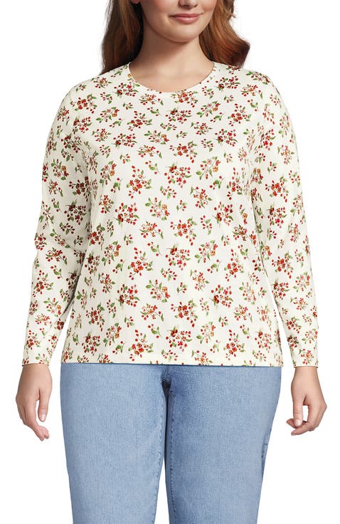 Plus Size Relaxed Supima Cotton Long Sleeve Crew Neck T-Shirt