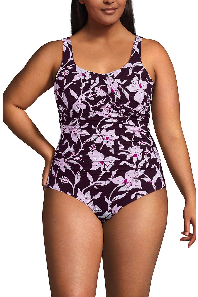 New SlenderSuit Carmela Underwire One Piece Swimsuit, Main, color, Dark Wine/Tropics Floral