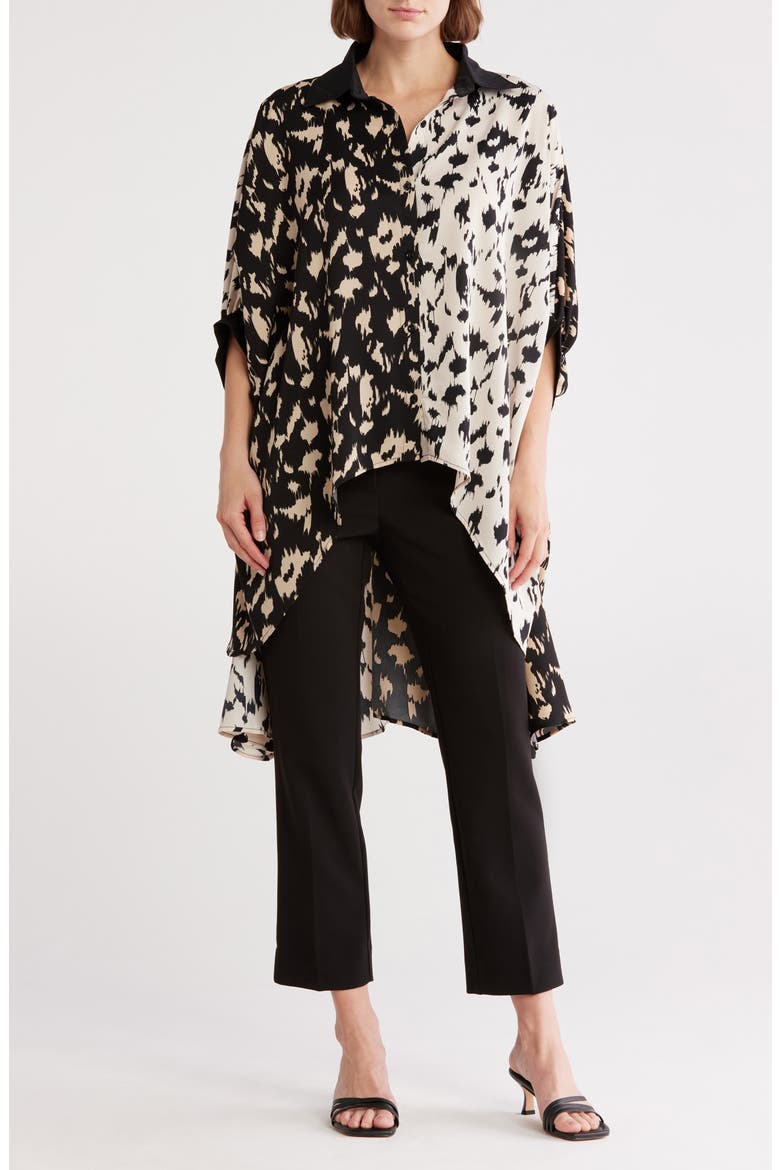 Oversize Two-Tone Button-Up Shirt, Main, color, BLACK