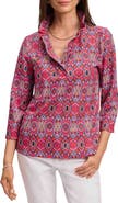 Foxcroft Tammy Tile Print Ruffle Collar Jersey Top